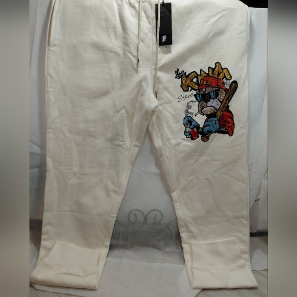 NWT Rhinestone Cream Joggers Sweatpants Streetwear Bold DesignThe KING SIZE M
